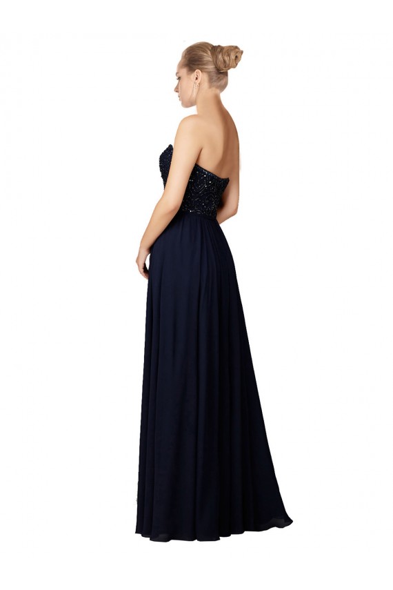 Sweetheart Long Soft Chiffon Dark Navy Sheath Sleeveless Bridesmaid Dress / Formal Dress Victoria