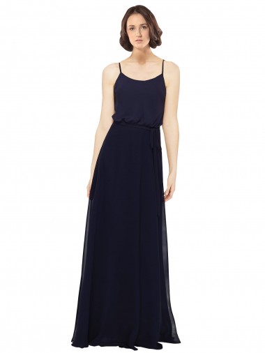 Scoop Neck Long Soft Chiffon Dark Navy Sleeveless Bridal Party Dress Victoria