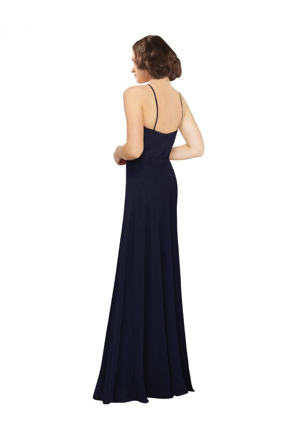 Scoop Neck Long Soft Chiffon Dark Navy Sleeveless Bridal Party Dress Victoria