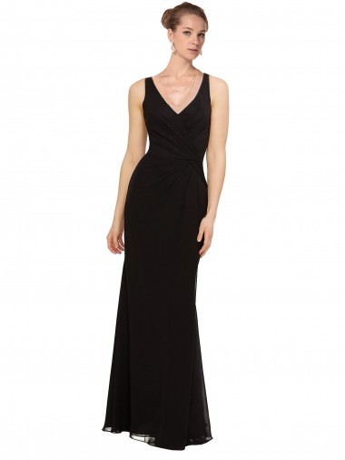 V-Neck Long Soft Chiffon Black Sleeveless Bridesmaid Gown Victoria