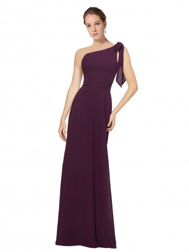 One Shoulder Long Soft Chiffon Grape Sleeveless Bridesmaid Dresses Victoria