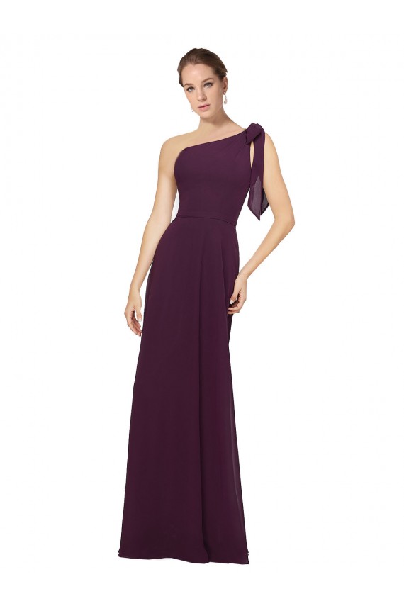 One Shoulder Long Soft Chiffon Grape Sleeveless Bridesmaid Dresses Victoria