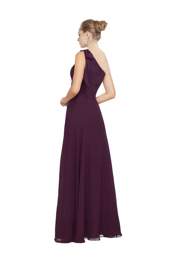 One Shoulder Long Soft Chiffon Grape Sleeveless Bridesmaid Dresses Victoria