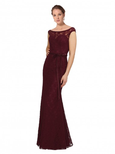 Bateau Neck Long Soft Chiffon Burgundy Gold Cap Sleeves Bridesmaid Dress Victoria