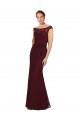 Bateau Neck Long Soft Chiffon Burgundy Gold Cap Sleeves Bridesmaid Dress Victoria