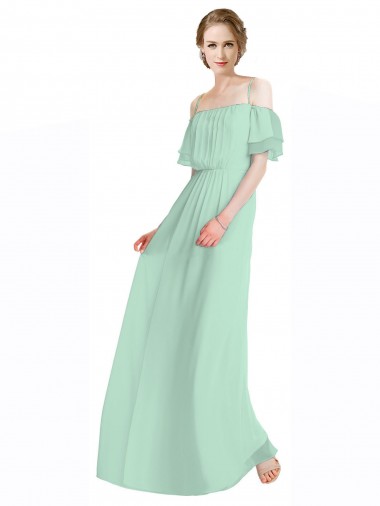 Spaghetti Straps Long Soft Chiffon Mint Green Sleeveless Bridesmaid Dress Victoria