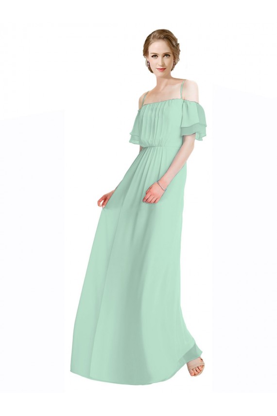 Spaghetti Straps Long Soft Chiffon Mint Green Sleeveless Bridesmaid Dress Victoria