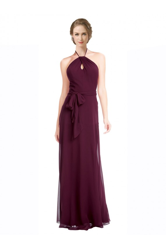 Halter Neck Long Soft Chiffon Burgundy Sleeveless Evening Dress / Bridesmaid Dress Victoria