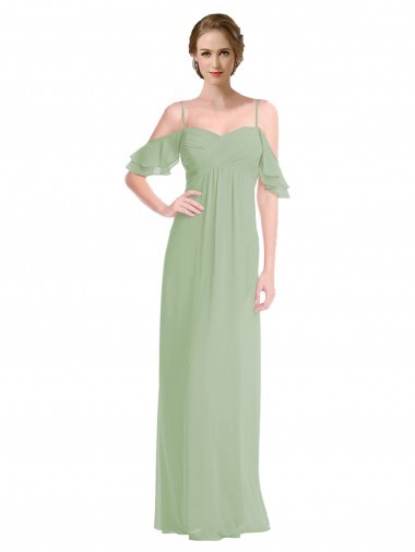 Spaghetti Straps Long Soft Chiffon Smoke Green Sleeveless Formal Dress / Bridesmaid Dress Victoria