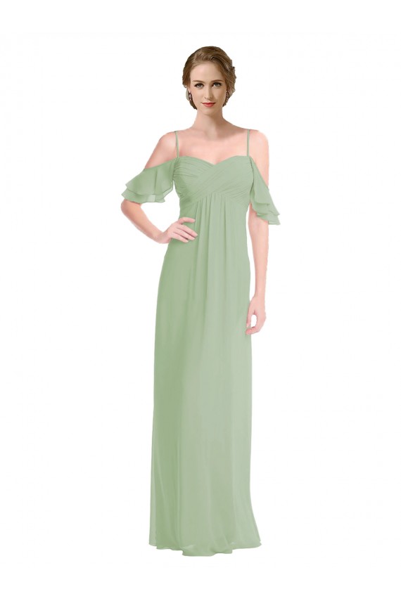 Spaghetti Straps Long Soft Chiffon Smoke Green Sleeveless Formal Dress / Bridesmaid Dress Victoria