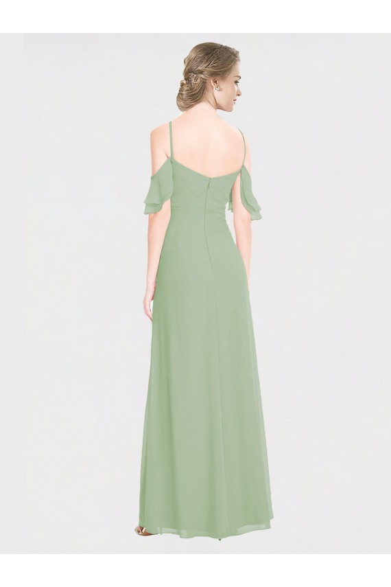 Spaghetti Straps Long Soft Chiffon Smoke Green Sleeveless Formal Dress / Bridesmaid Dress Victoria