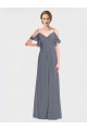 V-Neck Long Soft Chiffon Slate Grey Flutter Sleeves Bridesmaid Dress Victoria