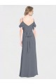 V-Neck Long Soft Chiffon Slate Grey Flutter Sleeves Bridesmaid Dress Victoria