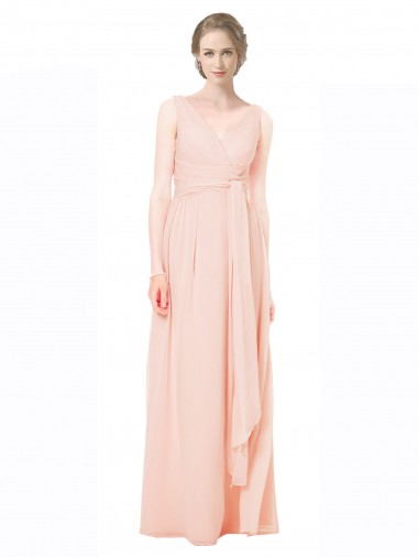 V-Neck Long Chiffon Sleeveless Wedding Party Dress Victoria