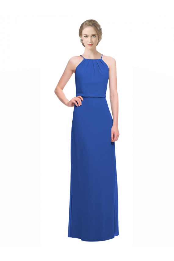 Spaghetti Straps Long Soft Chiffon Blue Sleeveless Bridesmaid Dress Victoria