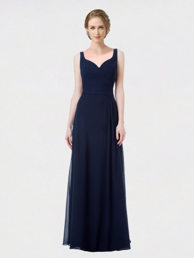 Sweetheart Long Lxue Chiffon Dark Navy Sleeveless Bridesmaid Dress Victoria