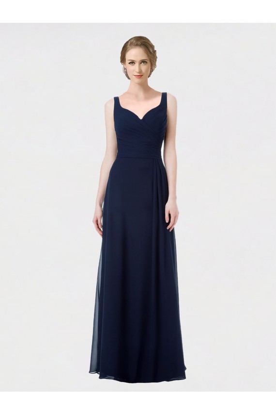 Sweetheart Long Lxue Chiffon Dark Navy Sleeveless Bridesmaid Dress Victoria