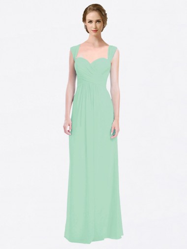 Sweetheart Long Soft Chiffon Mint Green Cap Sleeves Bridesmaid Dress Victoria