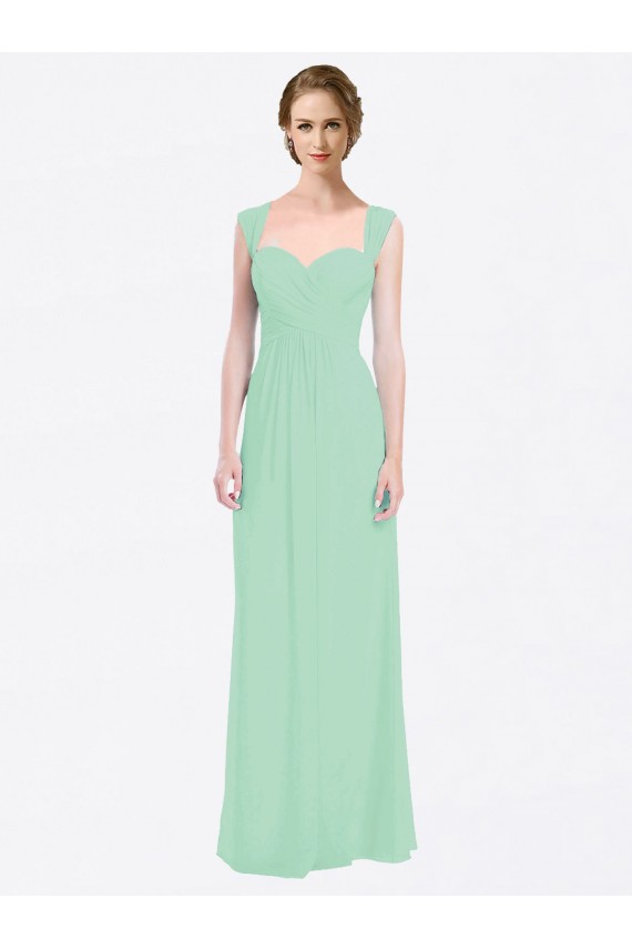 Sweetheart Long Soft Chiffon Mint Green Cap Sleeves Bridesmaid Dress Victoria