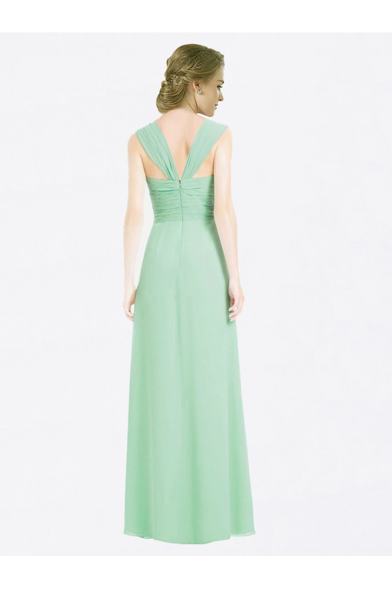 Sweetheart Long Soft Chiffon Mint Green Cap Sleeves Bridesmaid Dress Victoria
