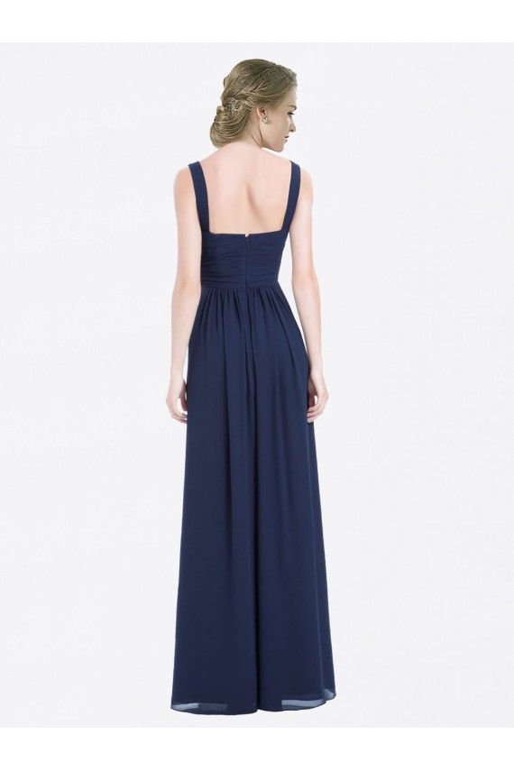 V-Neck Long Soft Chiffon Dark Navy Sleeveless Evening Gowns / Bridesmaid Dress Victoria