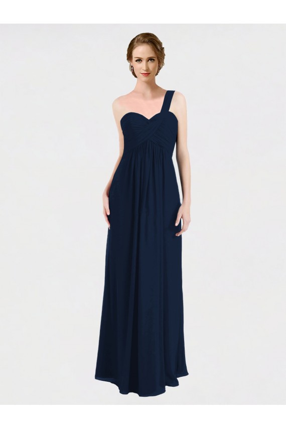 Sweetheart Long Soft Chiffon Dark Navy Sleeveless Bridesmaid Dress / Formal Dress Victoria