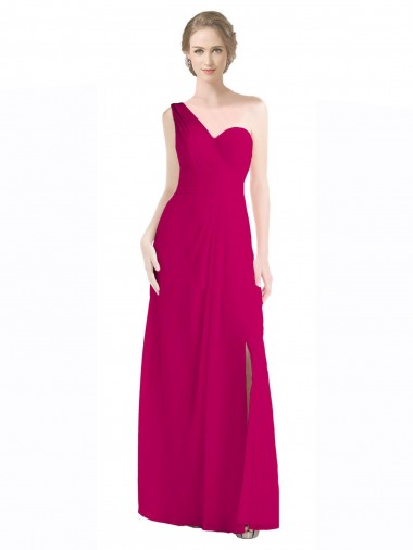 One Shoulder Long Soft Chiffon Red Sleeveless Bridesmaid Dress Victoria