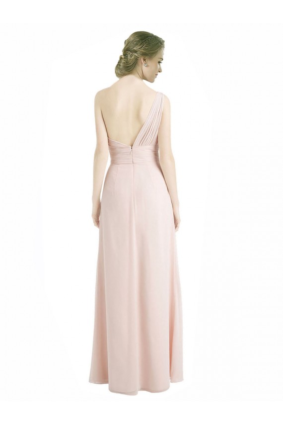 One Shoulder Long Soft Chiffon Red Sleeveless Bridesmaid Dress Victoria