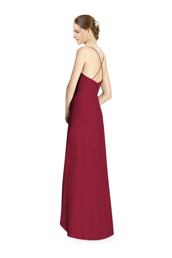 V-Neck Long Soft Chiffon Burgundy Sleeveless High Low Bridesmaid Dress Victoria