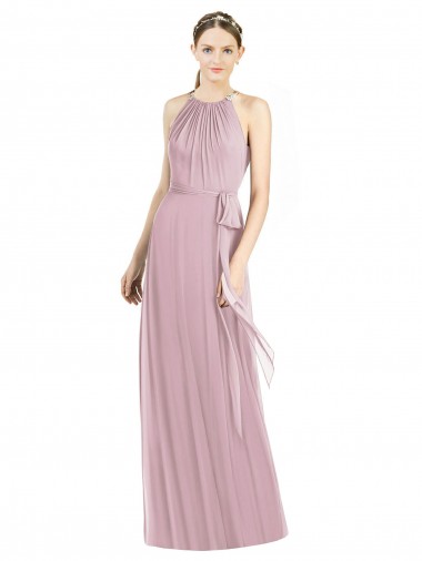 Halter Neck Long Soft Chiffon Primrose Sleeveless Bridesmaid Dress Victoria