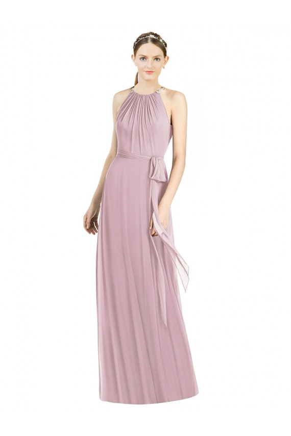 Halter Neck Long Soft Chiffon Primrose Sleeveless Bridesmaid Dress Victoria
