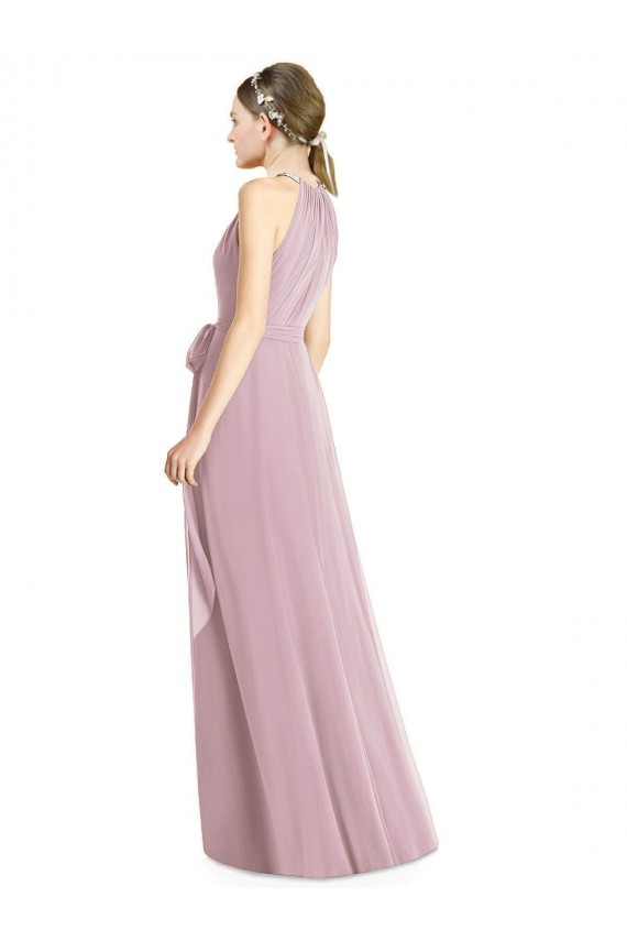 Halter Neck Long Soft Chiffon Primrose Sleeveless Bridesmaid Dress Victoria