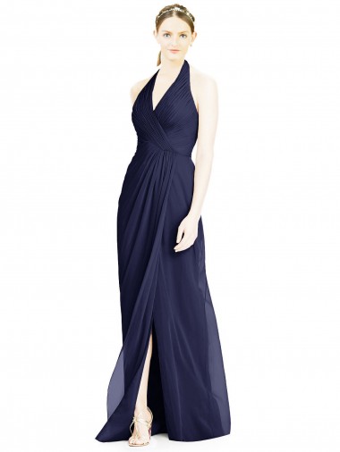 V-Neck Long Soft Chiffon Dark Navy Sleeveless Formal Dress / Bridesmaid Dress Victoria