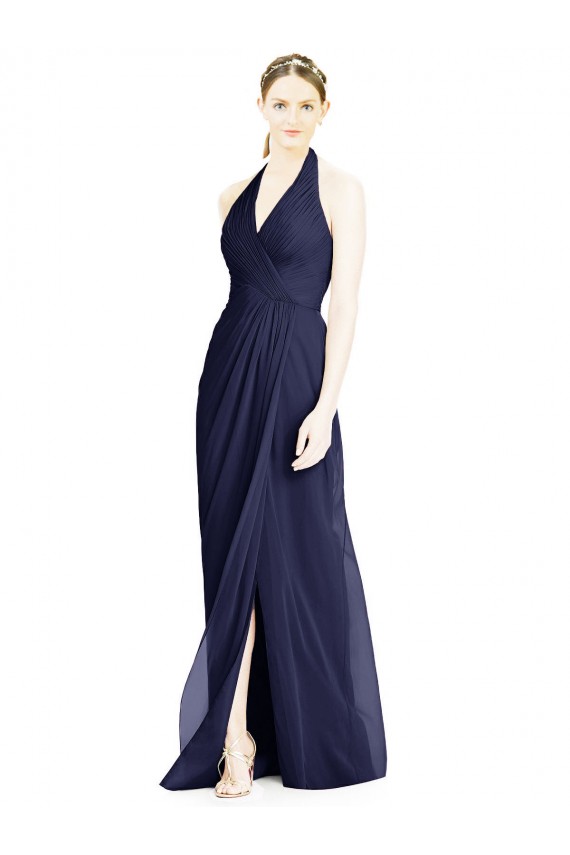 V-Neck Long Soft Chiffon Dark Navy Sleeveless Formal Dress / Bridesmaid Dress Victoria