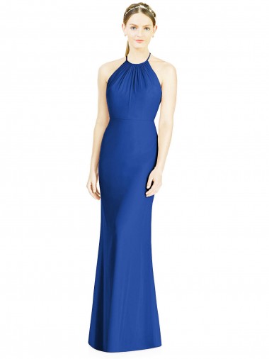 High Neck Long Soft Chiffon Royal Blue Sleeveless Bridesmaid Dress Victoria