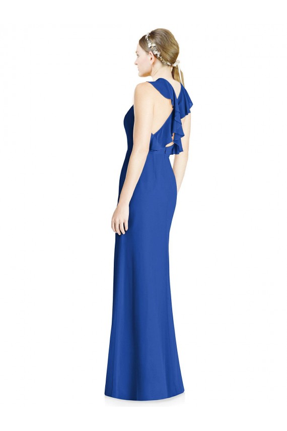 High Neck Long Soft Chiffon Royal Blue Sleeveless Bridesmaid Dress Victoria
