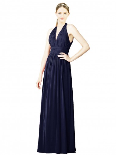 V-Neck Long Chiffon Dark Navy Sleeveless Bridesmaid Dresses Victoria