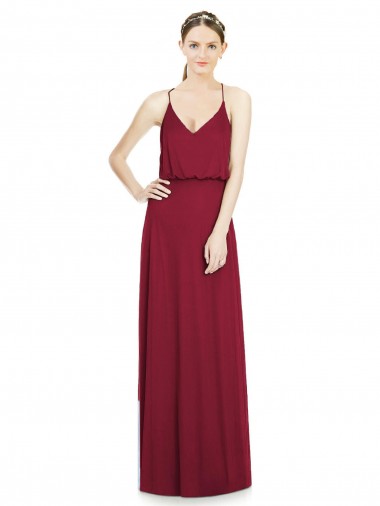 V-Neck Long Soft Chiffon Burgundy Sleeveless Evening Gowns / Bridesmaid Dress Victoria