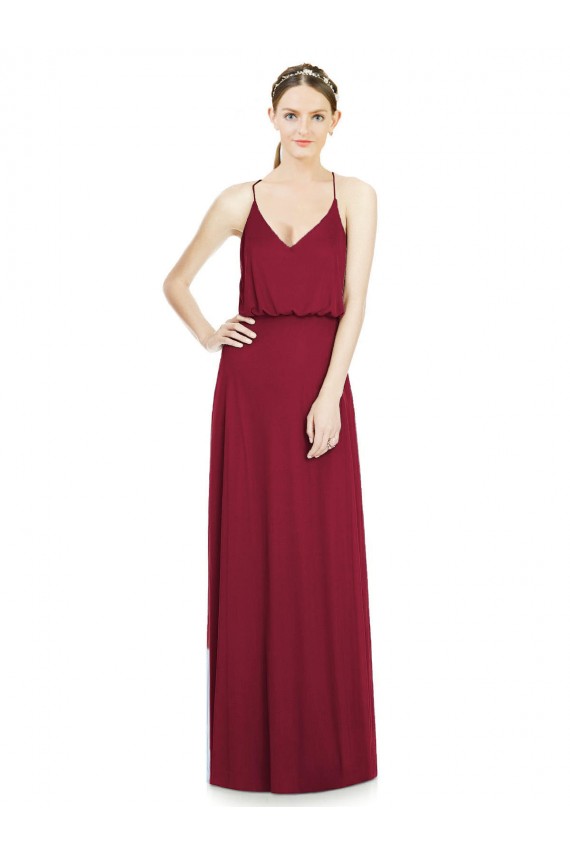 V-Neck Long Soft Chiffon Burgundy Sleeveless Evening Gowns / Bridesmaid Dress Victoria