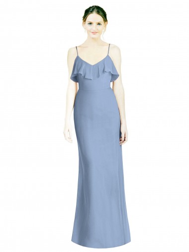 V-Neck Long Soft Chiffon Dusty Blue Sleeveless Bridesmaid Dresses Victoria