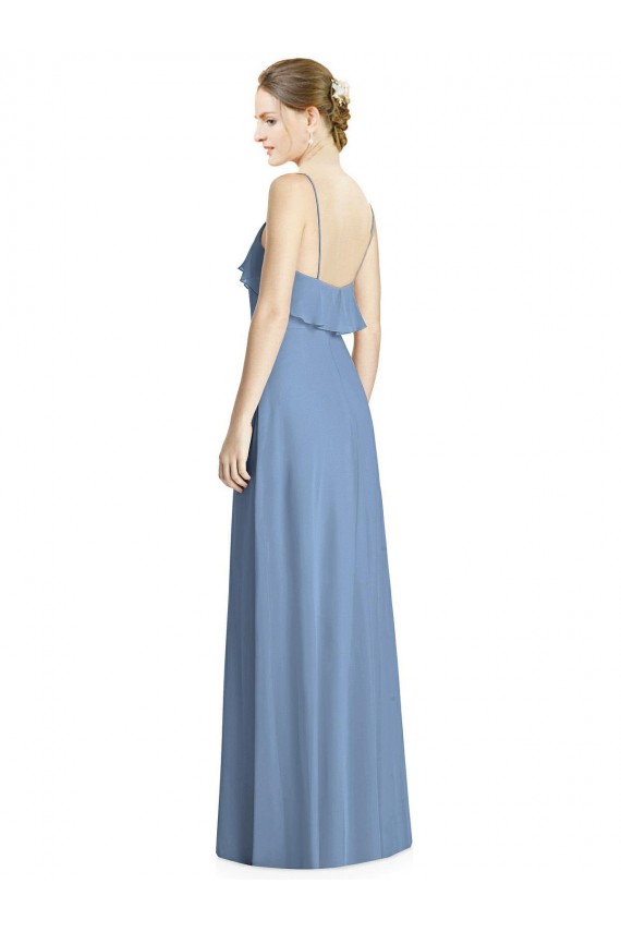 V-Neck Long Soft Chiffon Dusty Blue Sleeveless Bridesmaid Dresses Victoria