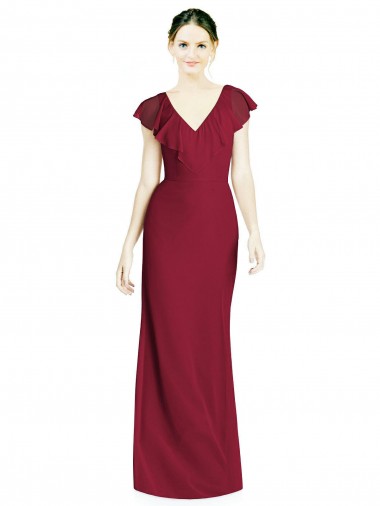 V-Neck Long Soft Chiffon Burgundy Trumpet Sleeveless Bridesmaid Dress Victoria