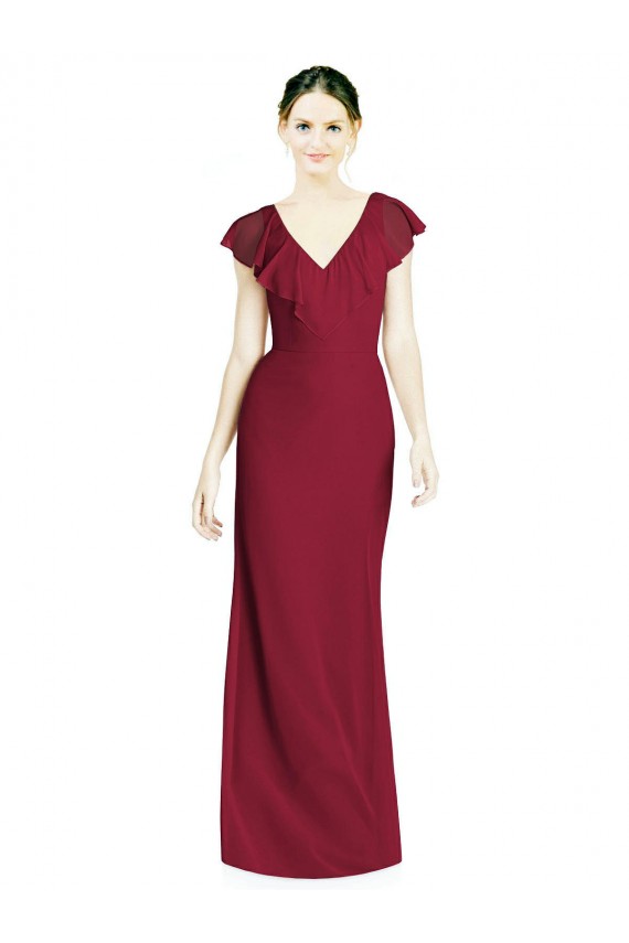 V-Neck Long Soft Chiffon Burgundy Trumpet Sleeveless Bridesmaid Dress Victoria