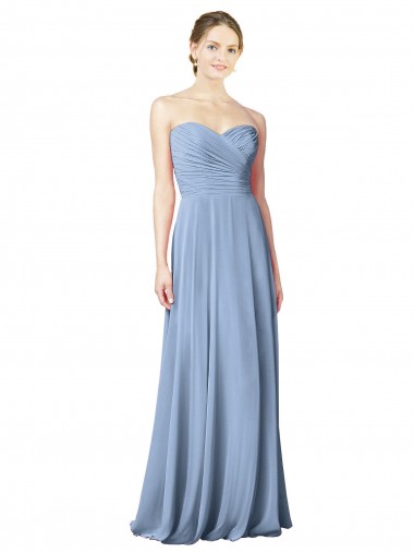 Strapless Long Chiffon Dusty Blue Sleeveless Wedding Party Dress Victoria