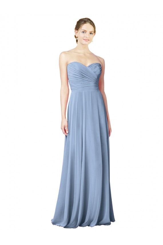Strapless Long Chiffon Dusty Blue Sleeveless Wedding Party Dress Victoria