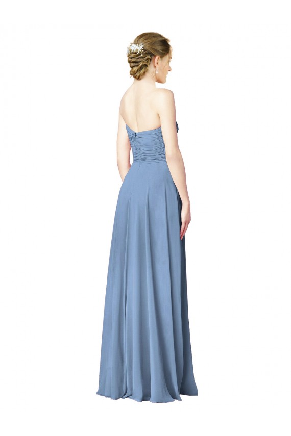 Strapless Long Chiffon Dusty Blue Sleeveless Wedding Party Dress Victoria