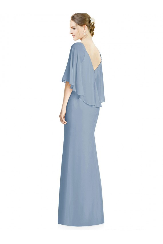 V-Neck Long Soft Chiffon Dusty Blue Trumpet Sleeveless Bridesmaid Dress Victoria