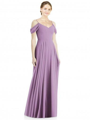 Spaghetti Straps Long Soft Chiffon Dark Lavender Sleeveless Semi Formal Evening Dress / Bridesmaid Dress Victoria