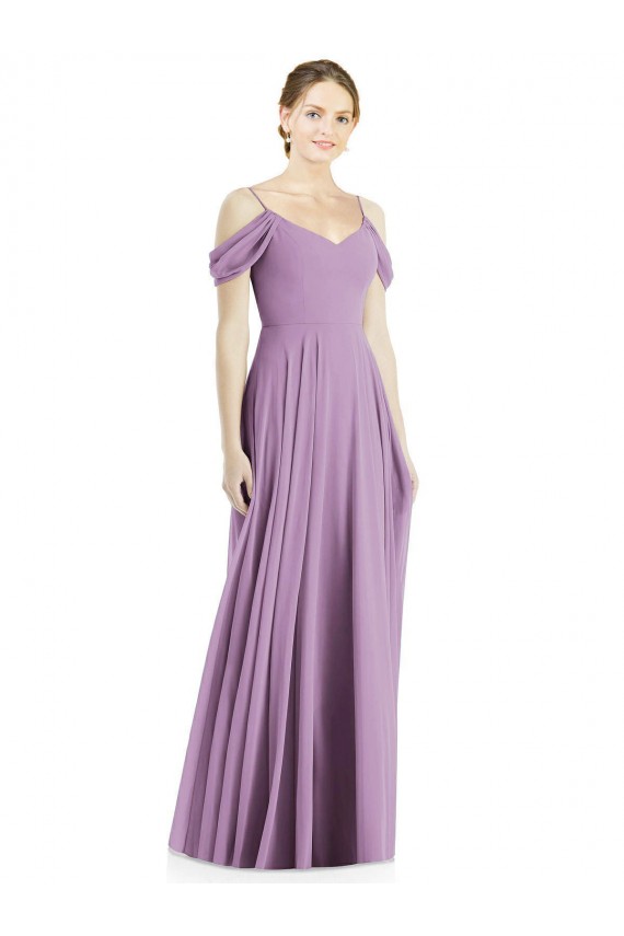 Spaghetti Straps Long Soft Chiffon Dark Lavender Sleeveless Semi Formal Evening Dress / Bridesmaid Dress Victoria