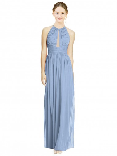 Halter Neck Long Chiffon Dusty Blue Sleeveless Wedding Party Dress Victoria